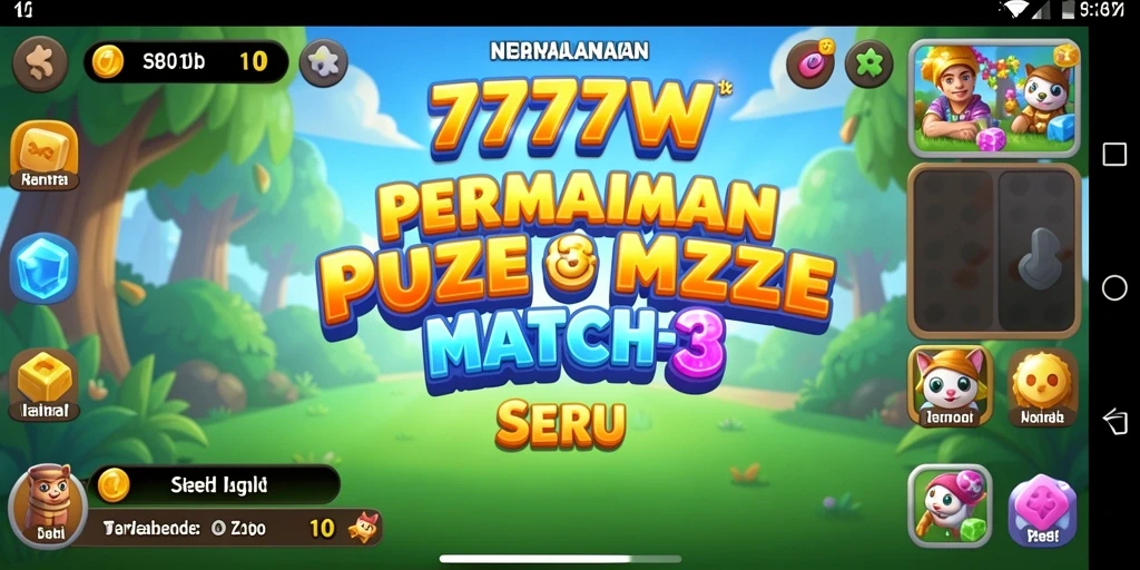 Screenshot menampilkan gameplay Match-3 yang menarik dan penuh warna.