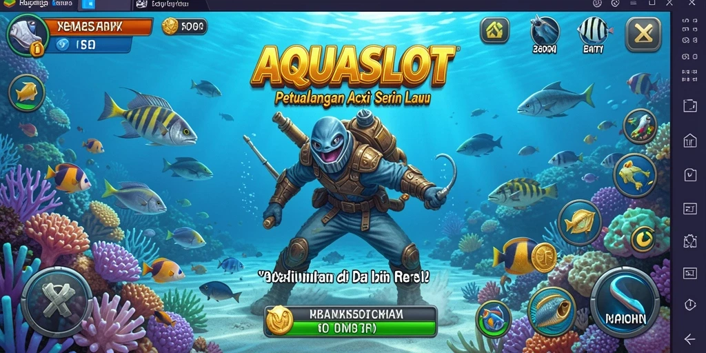 Screenshot menunjukkan aksi seru saat menjelajahi dunia bawah laut AQUASLOT.