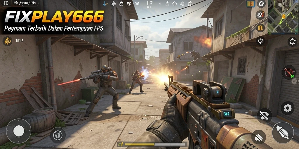 Screenshot gameplay FIXPLAY666 menunjukkan baku tembak yang intens dan grafis menakjubkan.