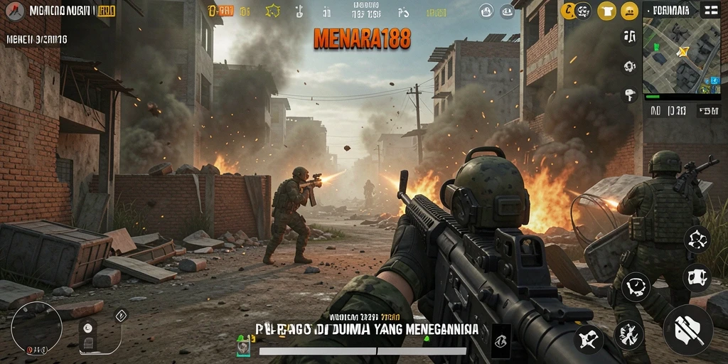 Tampilan menegangkan dari gameplay MENARA188 dalam aksi FPS.