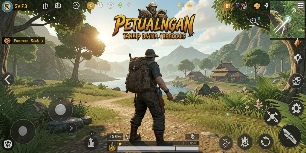 Screenshot gameplay SVIP3 menampilkan eksplorasi dunia terbuka yang menakjubkan.