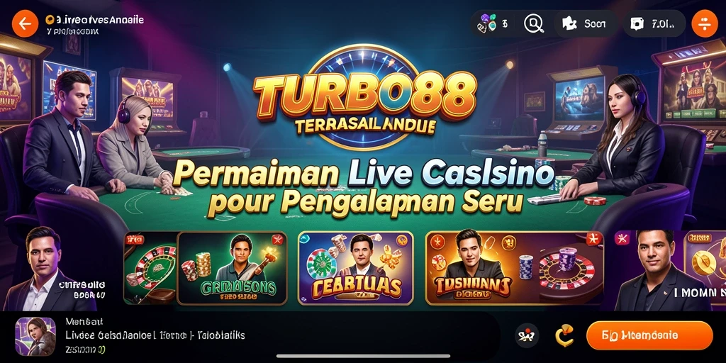 Screenshot gameplay dari TURBO88 menampilkan dealer langsung dan tampilan meja permainan.